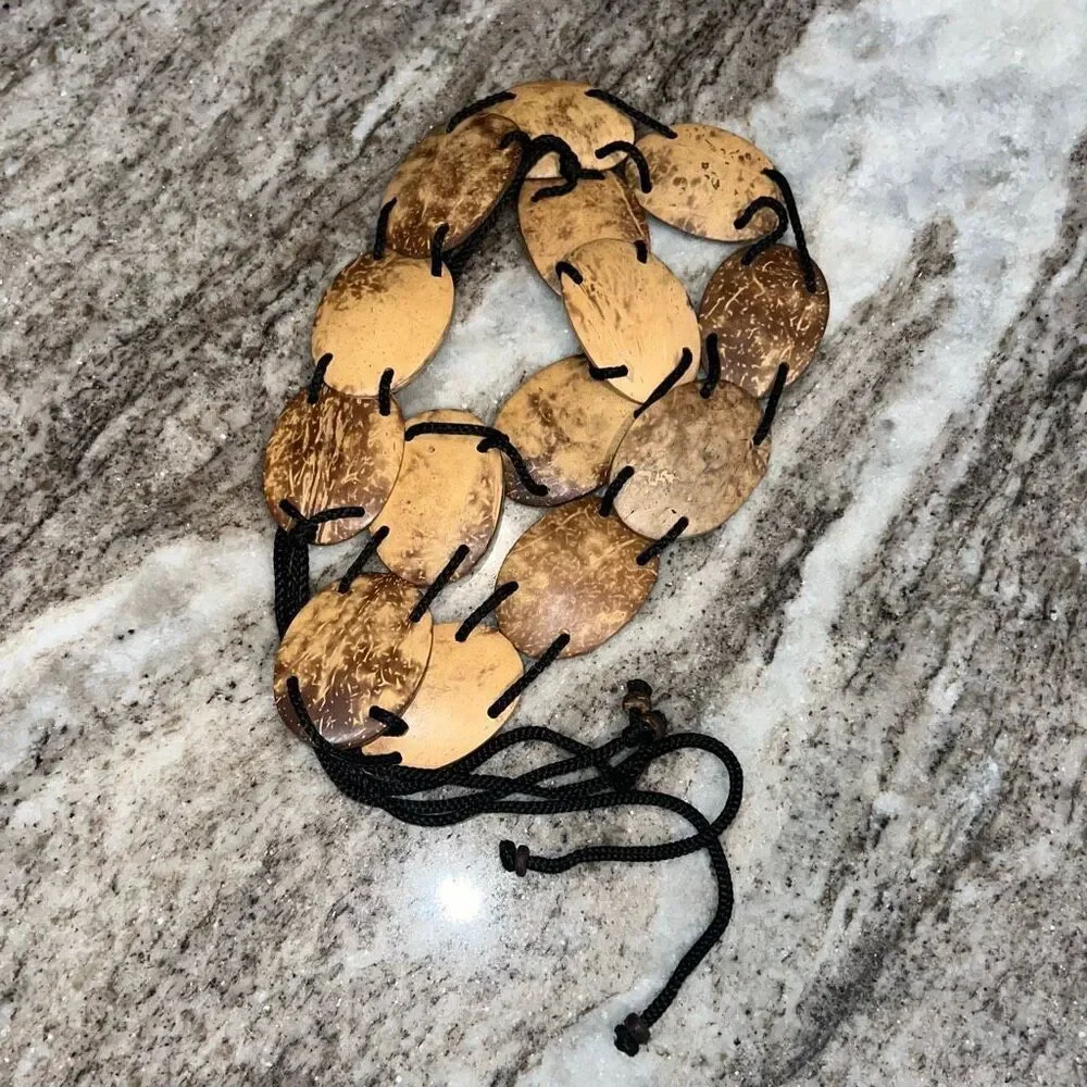 Vintage, Brown Beaded Belt, Black Cord, Cosplay Costume Accessory, Women’s OS